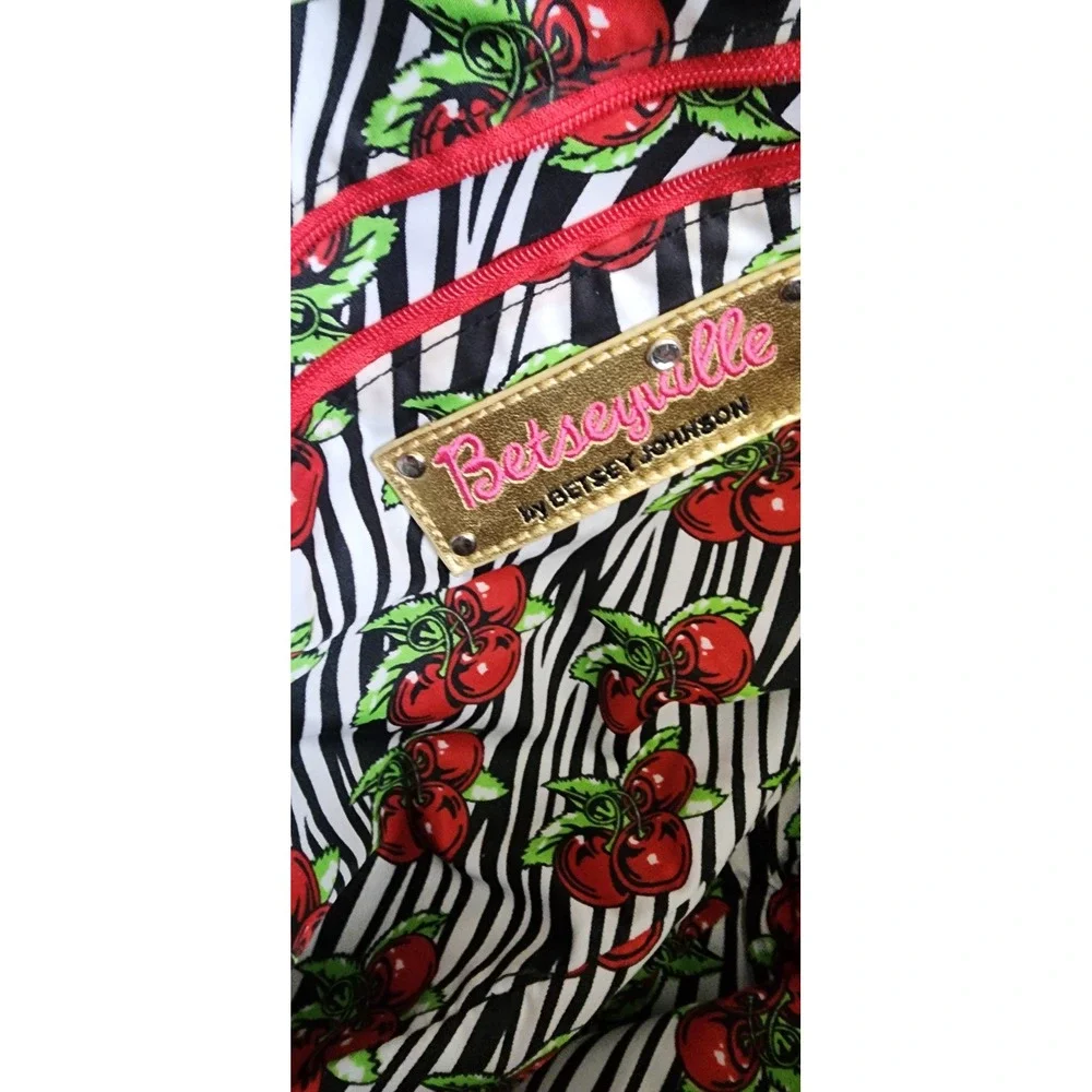 Betseyville Betsey Johnson Denim Satchel Ruffle Cherry Print Rockabilly Handbag